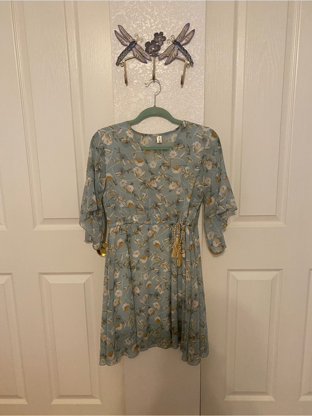 Floral Tie-Waist Kids Dress in Light Blue
